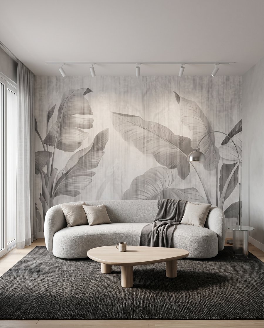 Frunze tropicale pe alb — interior 3