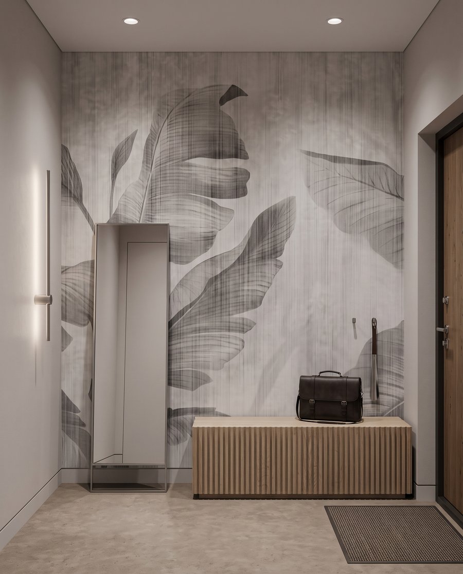 Frunze tropicale pe alb — interior 5