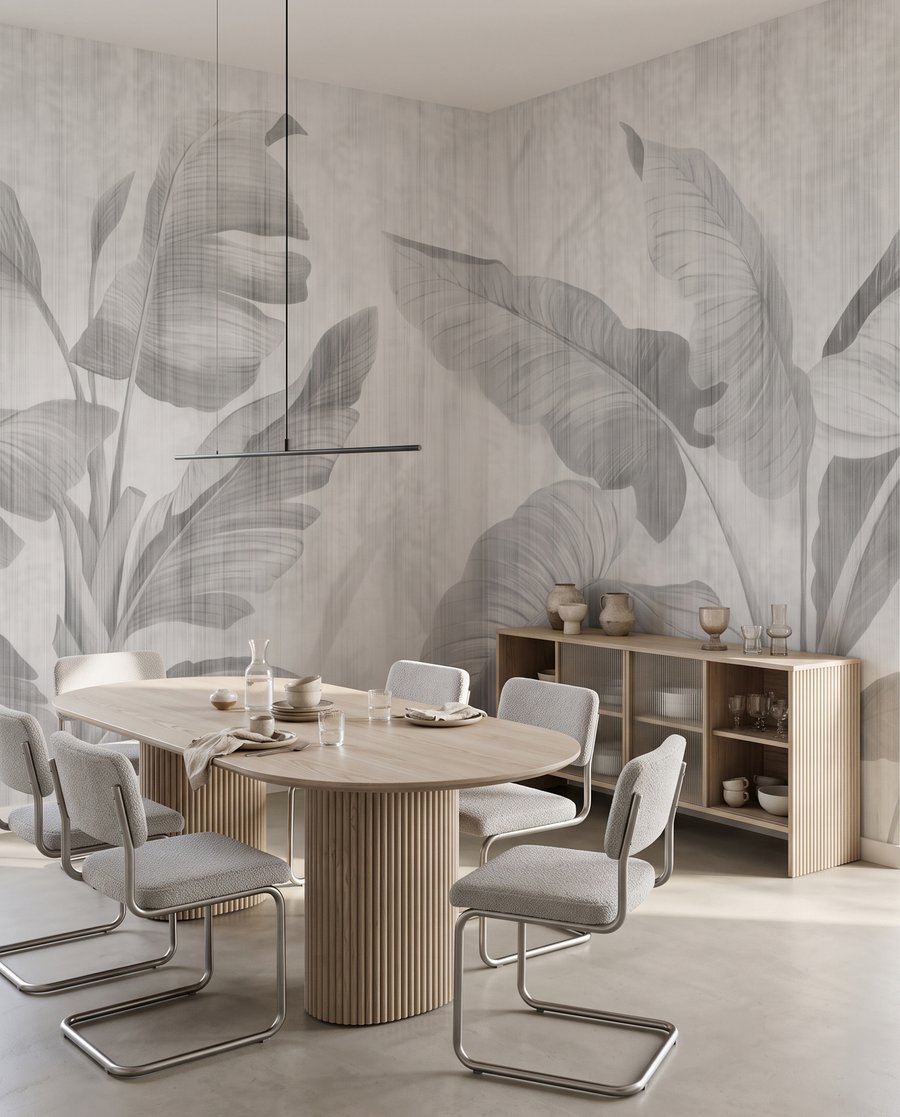 Frunze tropicale pe alb — interior 1