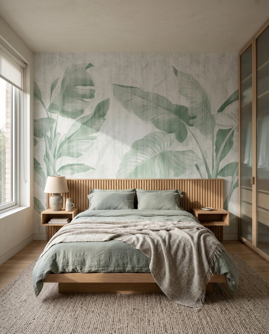 Frunze tropicale pe alb — interior 2