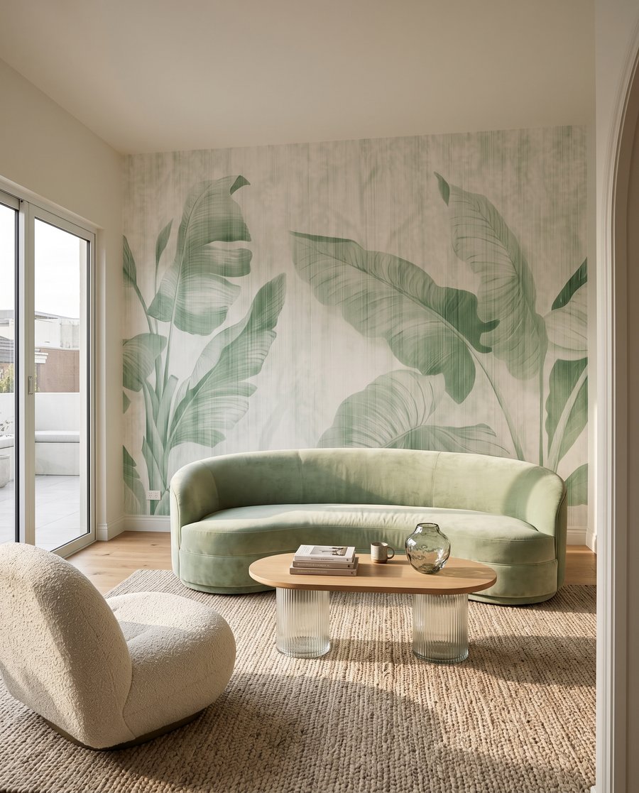 Frunze tropicale pe alb — interior 3