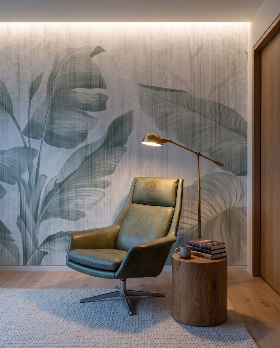 Frunze tropicale pe alb — interior 4