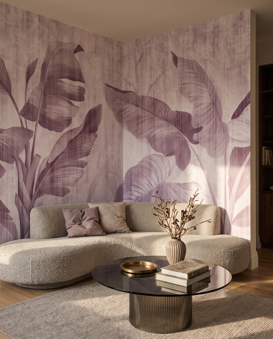 Frunze tropicale pe alb — interior 2