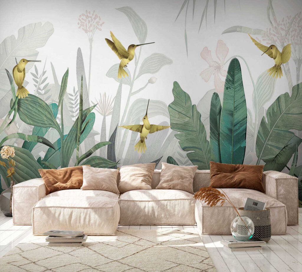 Colibri printre frunze într-un interior