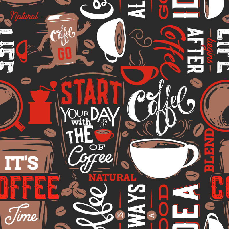 Cafea cu litere roșii — design complet