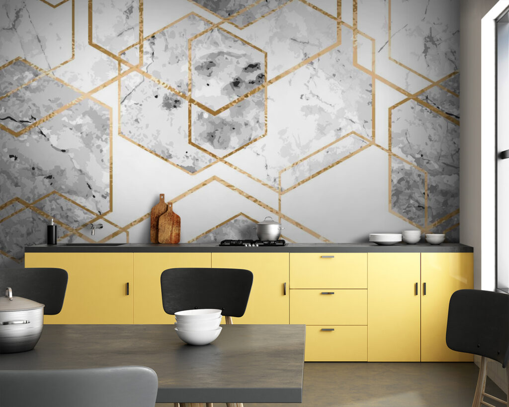 Hexagoane cu margini aurii — interior 3