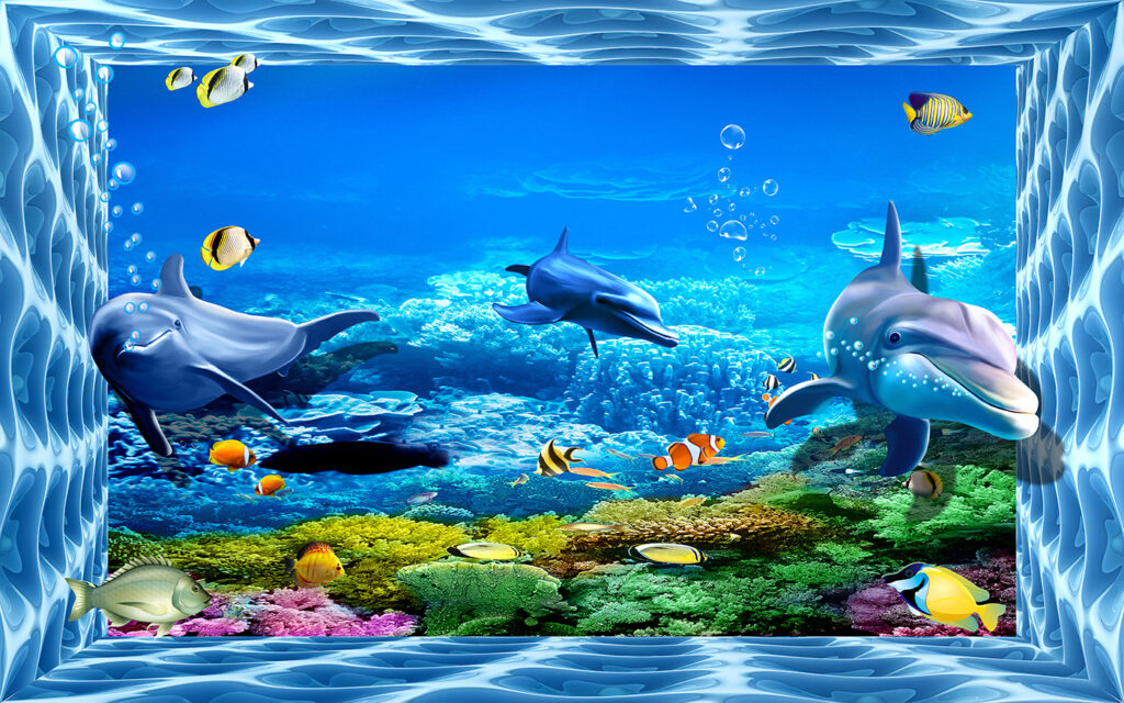 Delfini în cadru acvatic — design complet