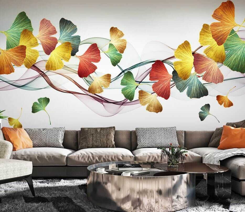 Frunze pe panglici colorate într-un interior
