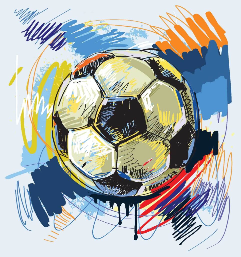 Fotbal între pete colorate — design complet