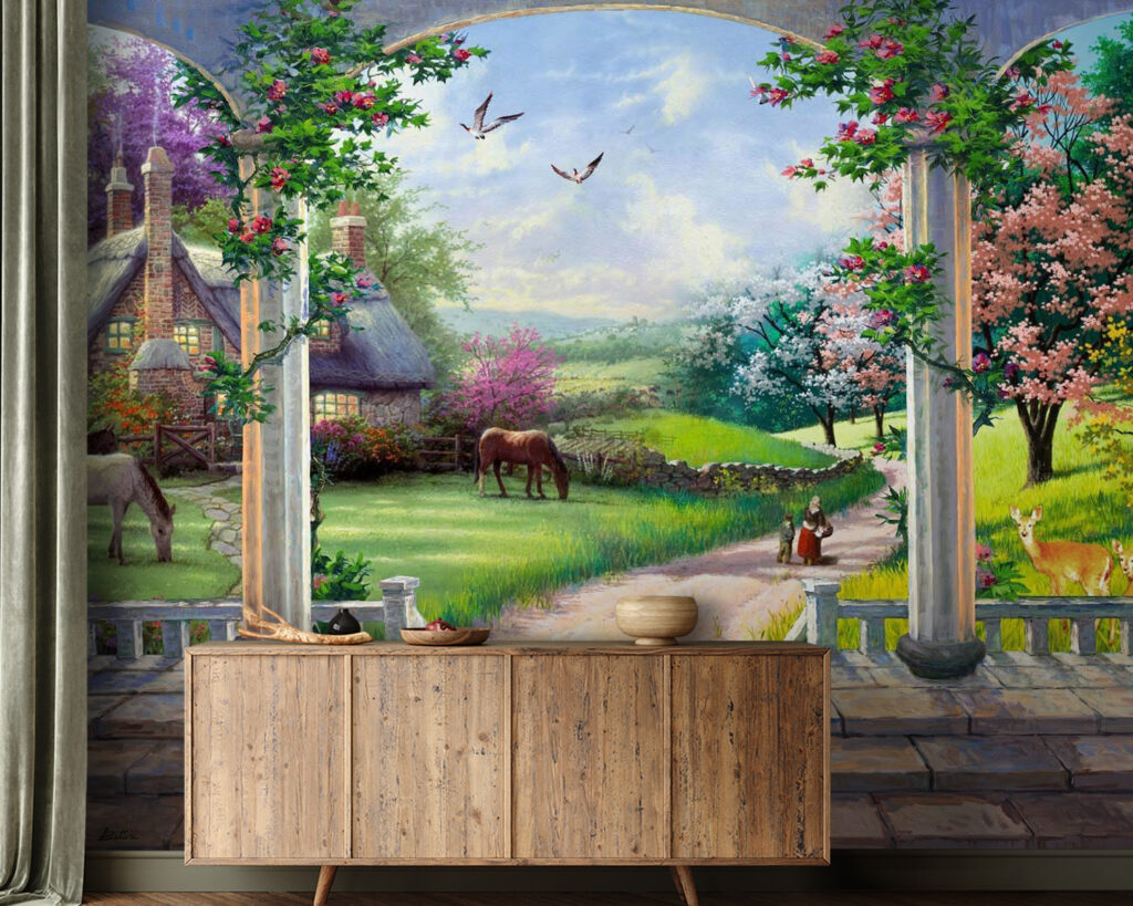 Terasă florală cu cai — interior 1