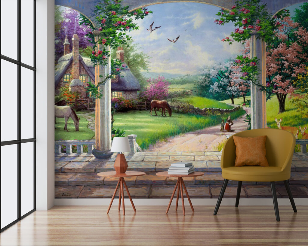 Terasă florală cu cai — interior 3