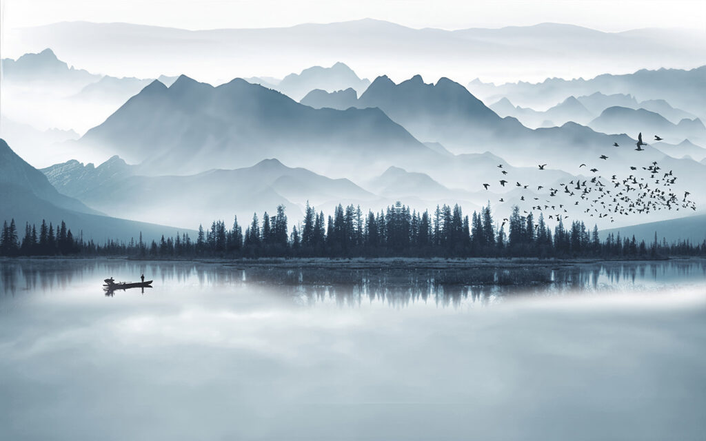 Barcă pe lacul liniștit — design complet