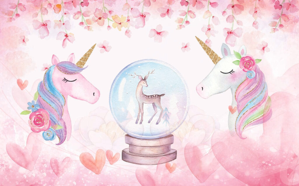Unicorni lângă un glob — design complet