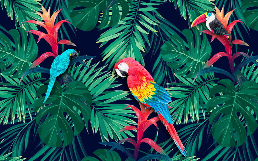 Papagali printre frunze tropicale — design complet