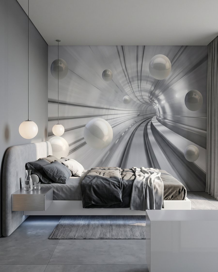 Sfere prin tunel luminos într-un interior