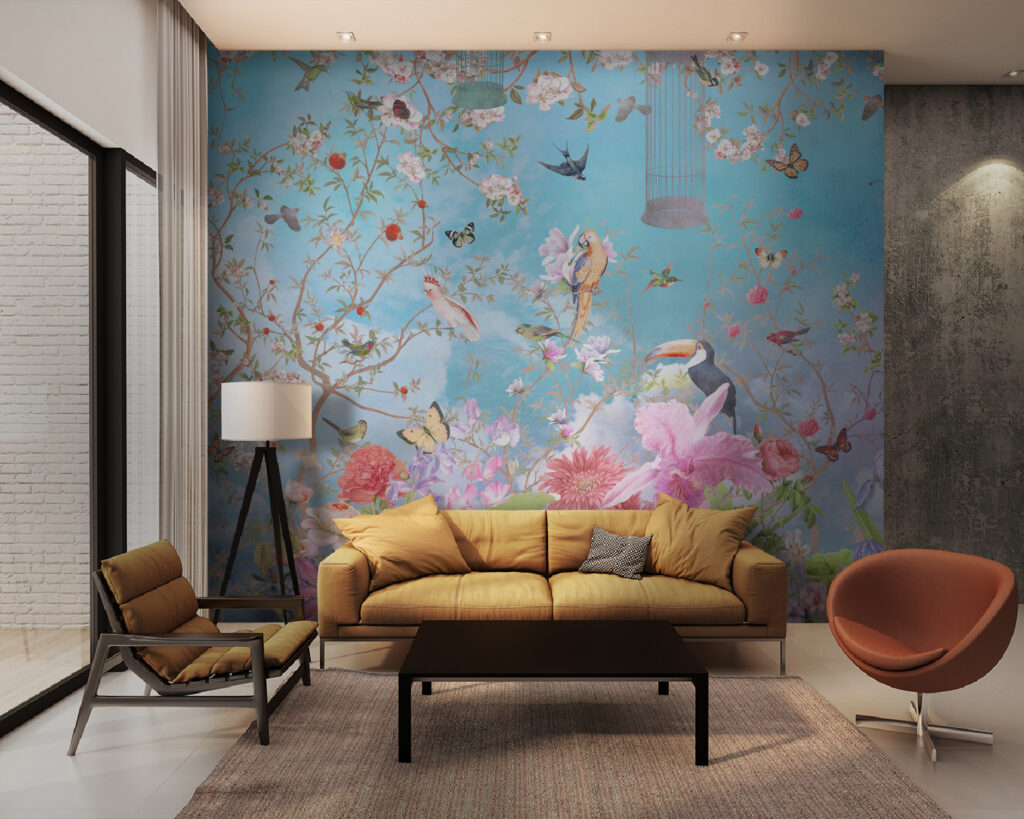 Grădină înflorită cu păsări — interior 1