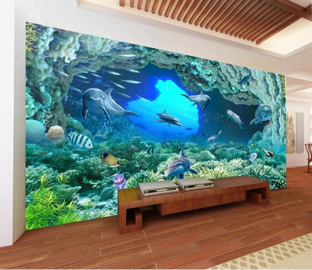 Delfini printre corali într-un interior