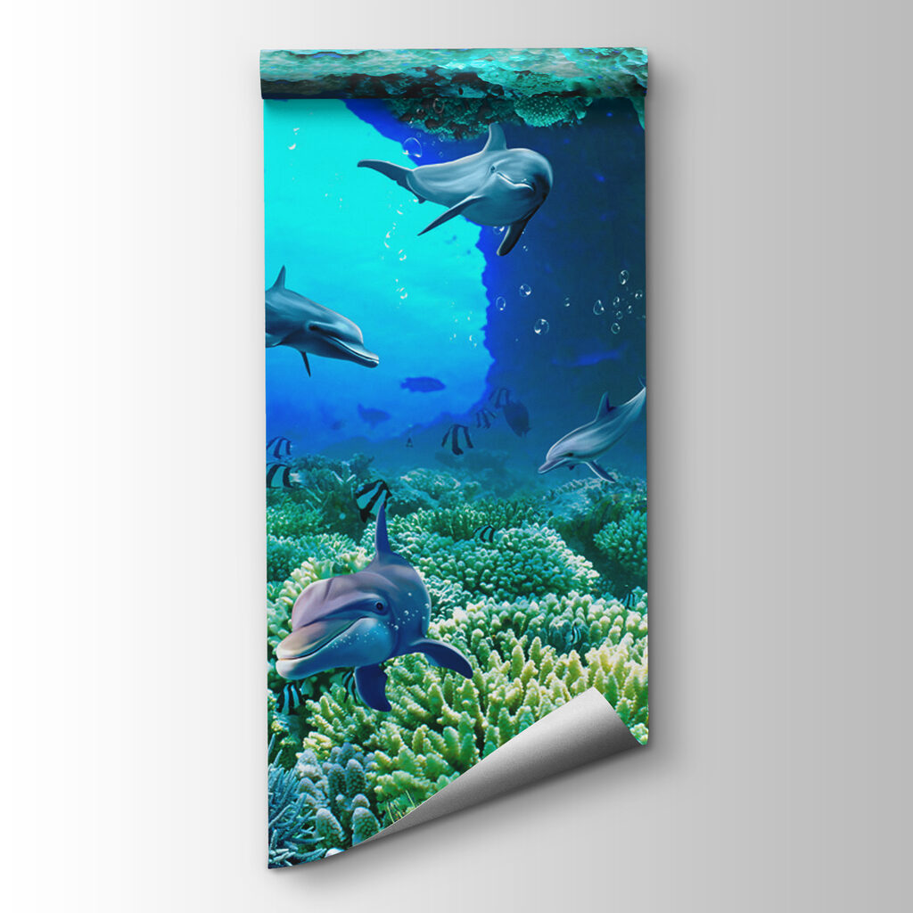 Delfini printre corali — vizualizare produs