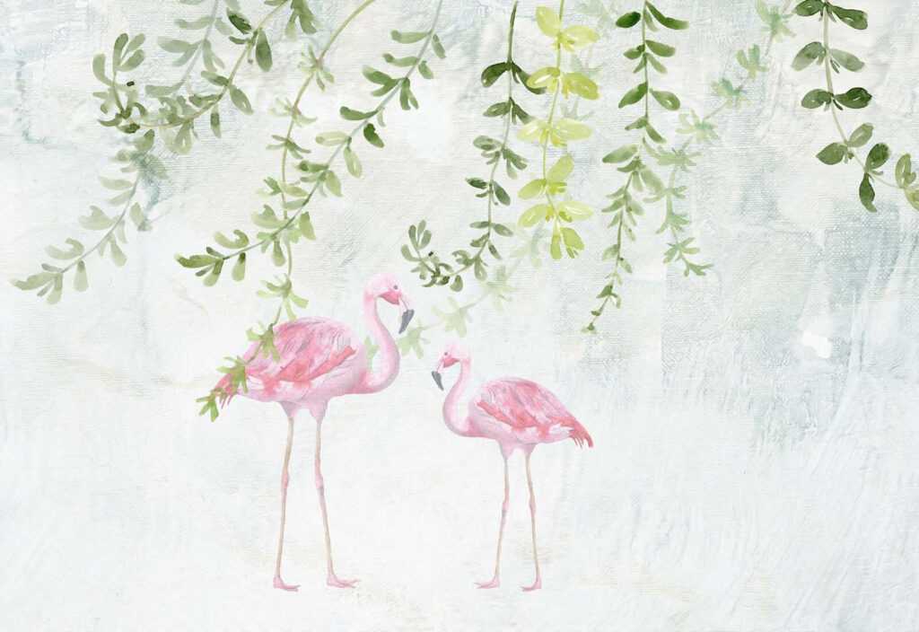 Flamingi sub ramuri — design complet