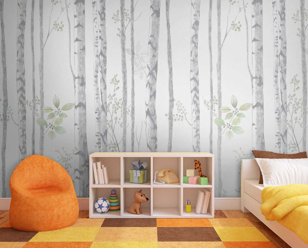 Copaci fini pe alb — interior 3