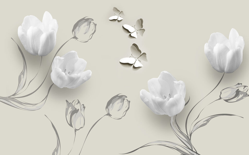 Lalele albe cu fluturi — design complet