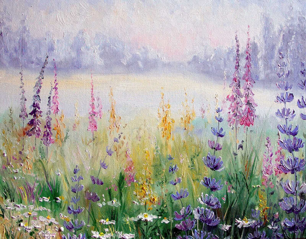 Flori sălbatice lângă lac — design complet