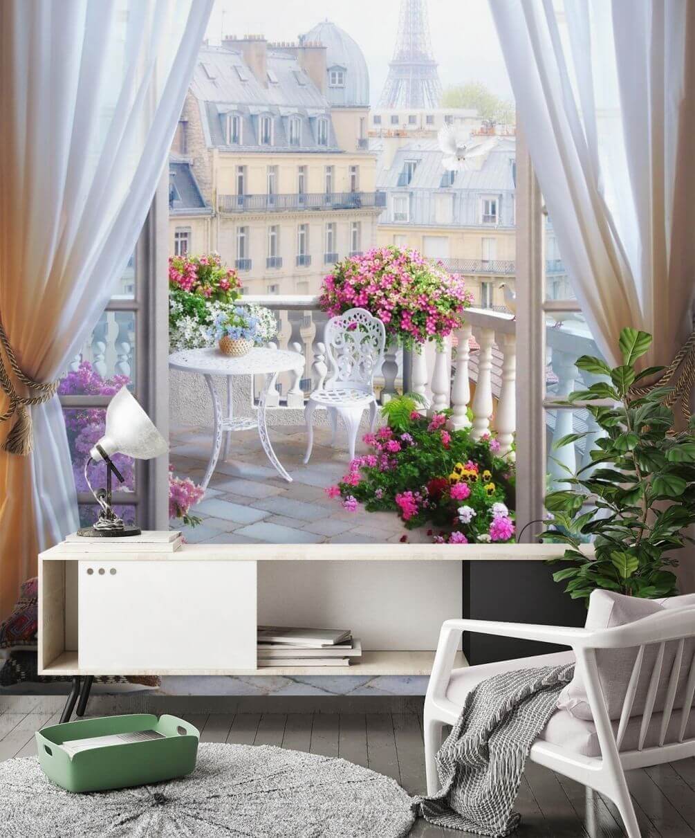 Balcon cu flori într-un interior