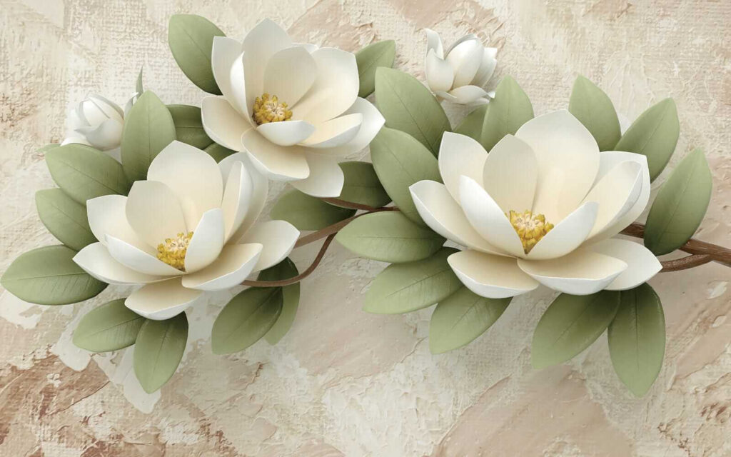 Magnolie albă pe bej — design complet