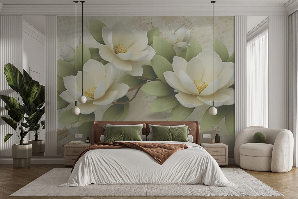 Magnolie albă pe bej — interior 3