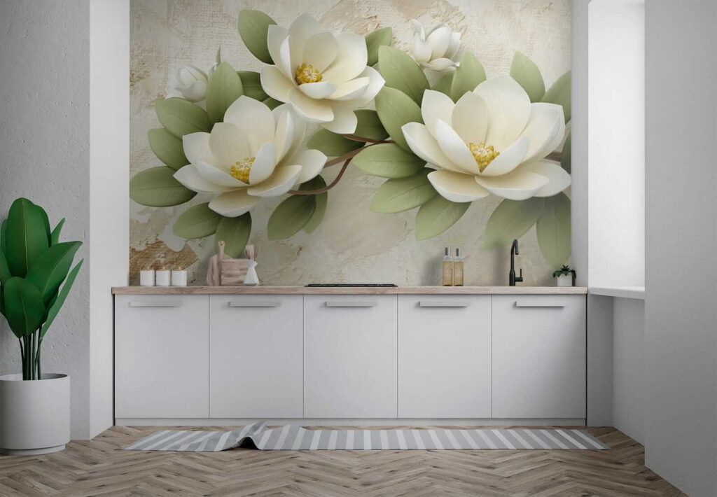 Magnolie albă pe bej — interior 2