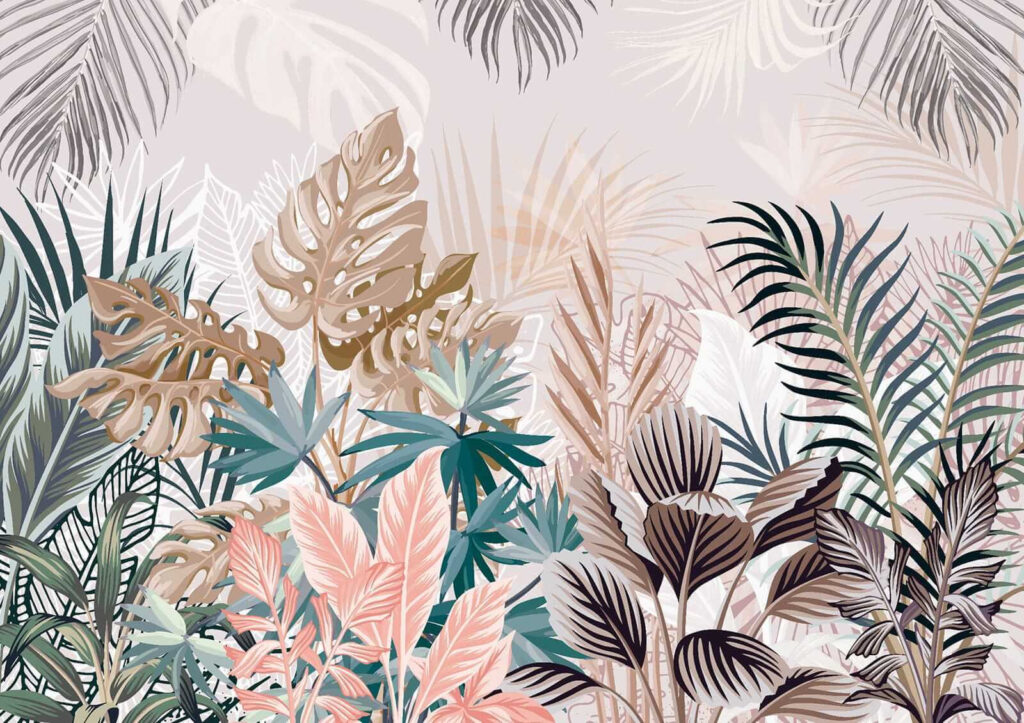Frunze tropicale pastelate — design complet