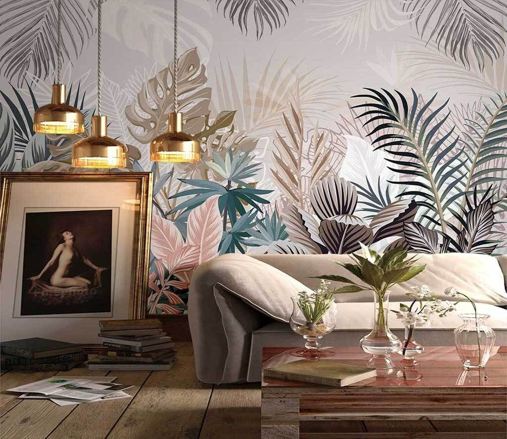 Frunze tropicale pastelate într-un interior