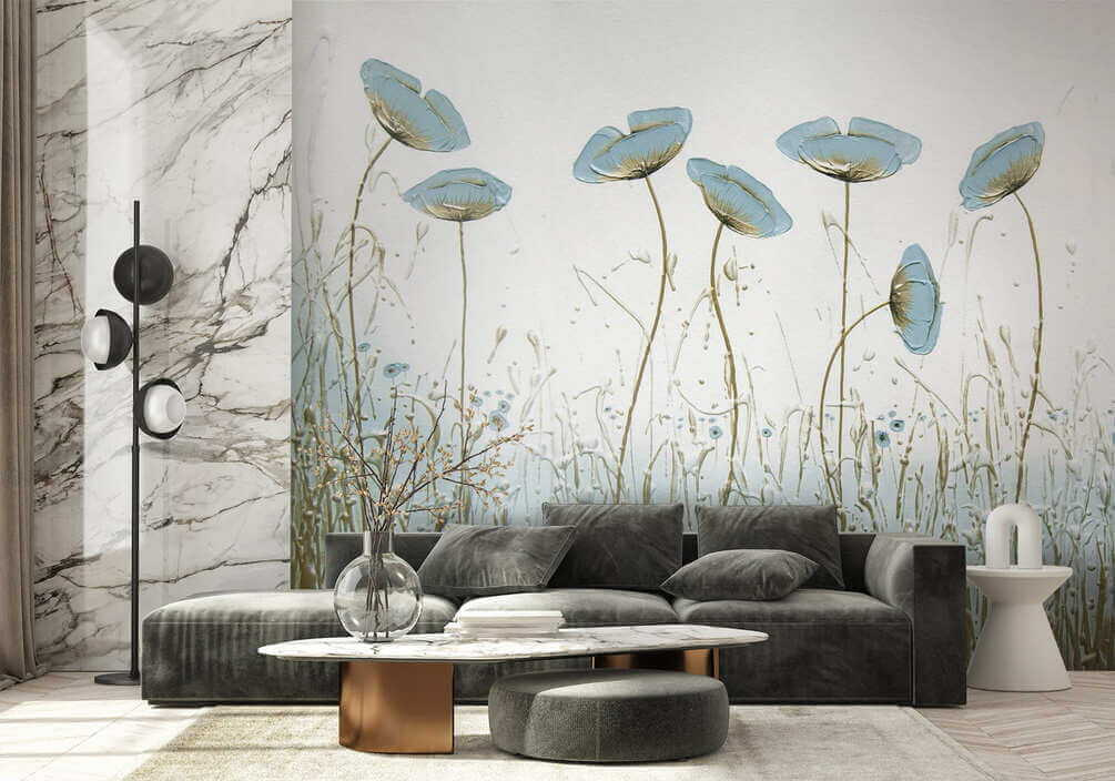 Flori albastre deasupra ierbii — interior 3