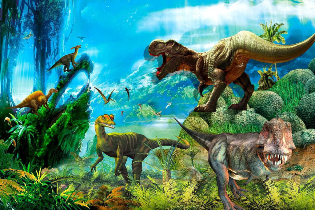 Dinozauri în junglă albastră — design complet