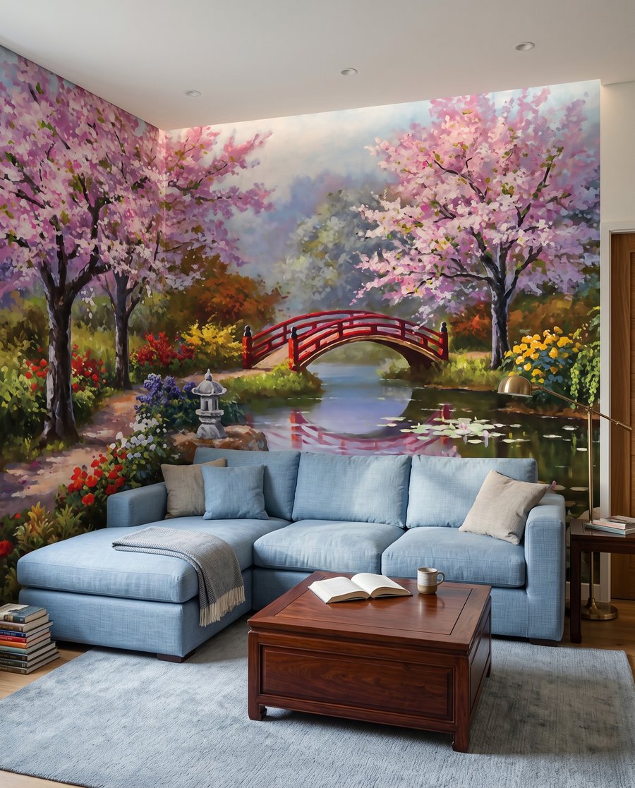 Pod roșu printre flori într-un interior