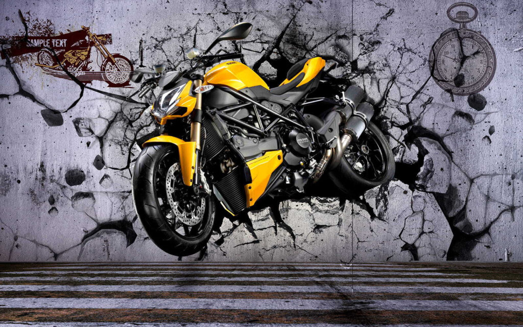 Motocicletă pe zid — design complet