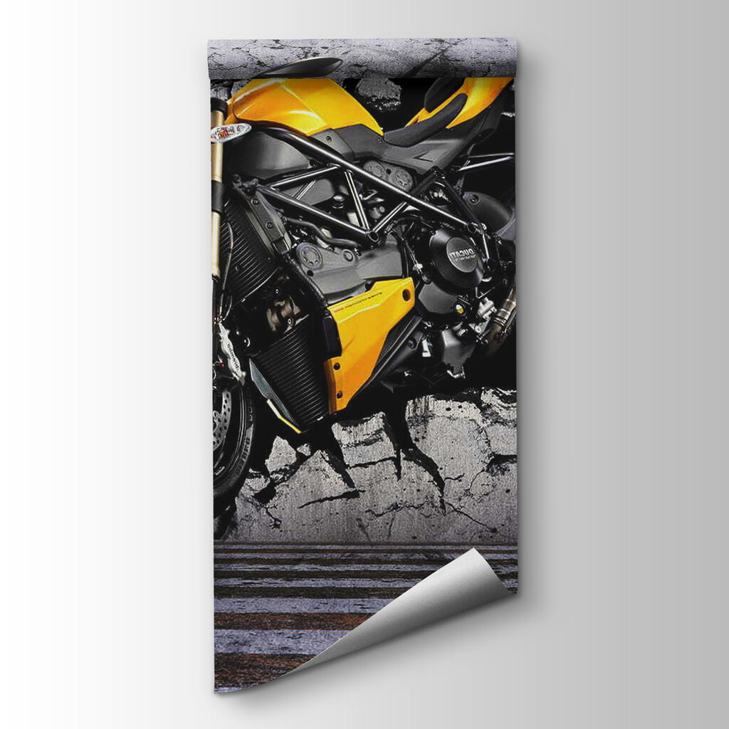Motocicletă pe zid — vizualizare produs