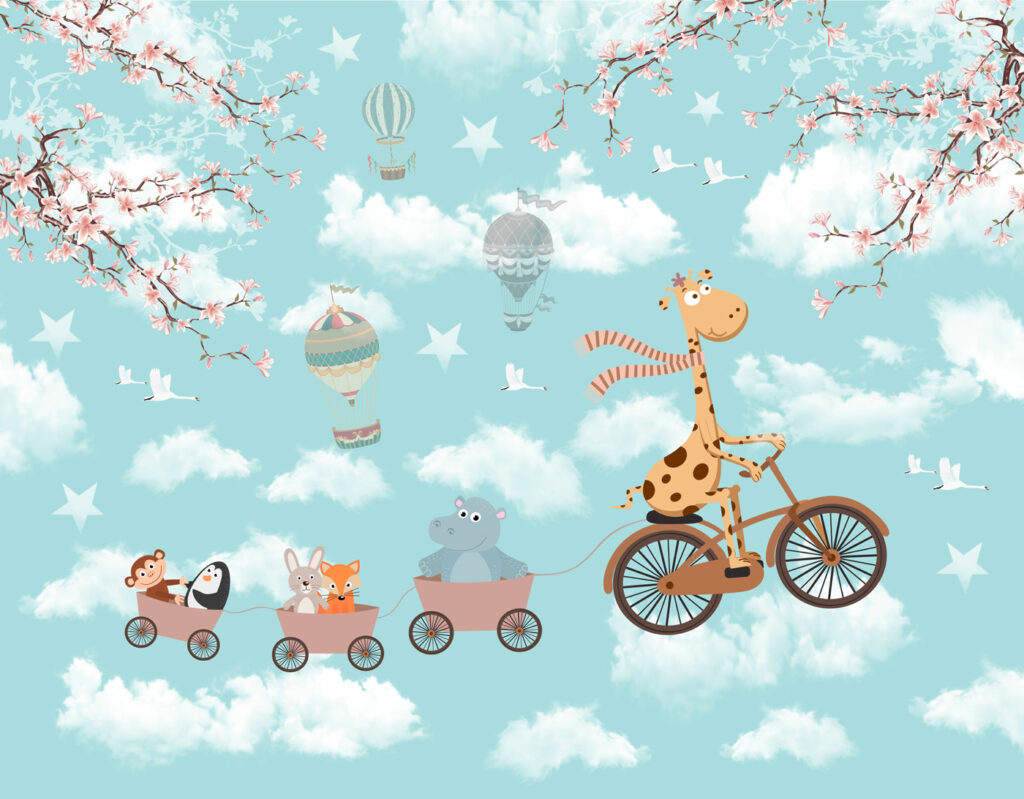 Girafă pe bicicletă — design complet