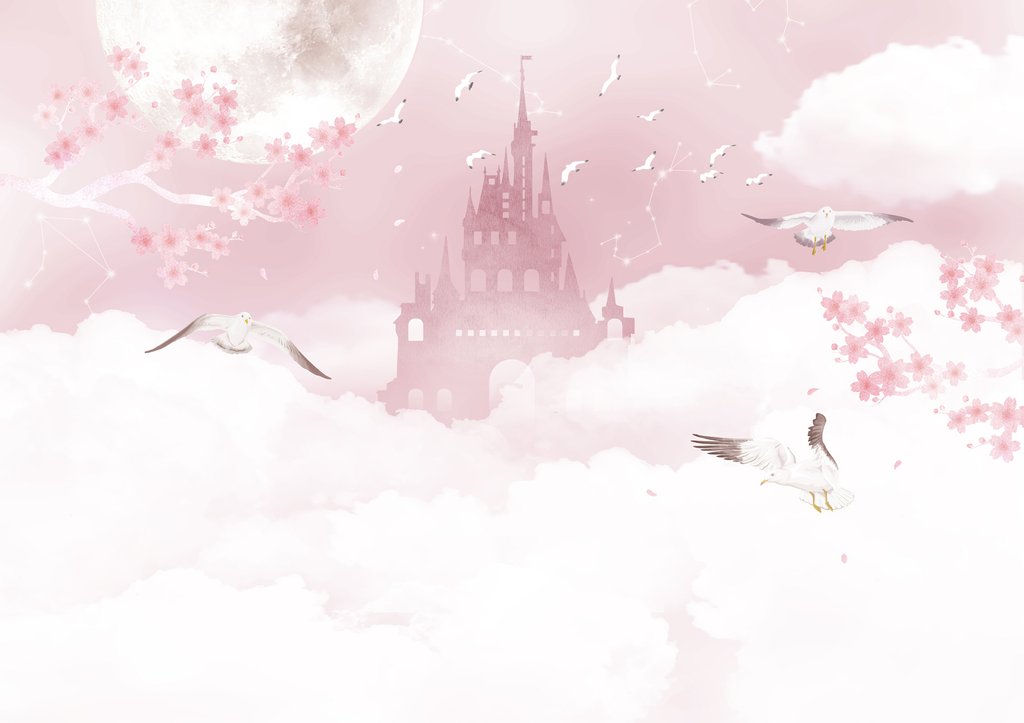 Castel printre nori roz — design complet