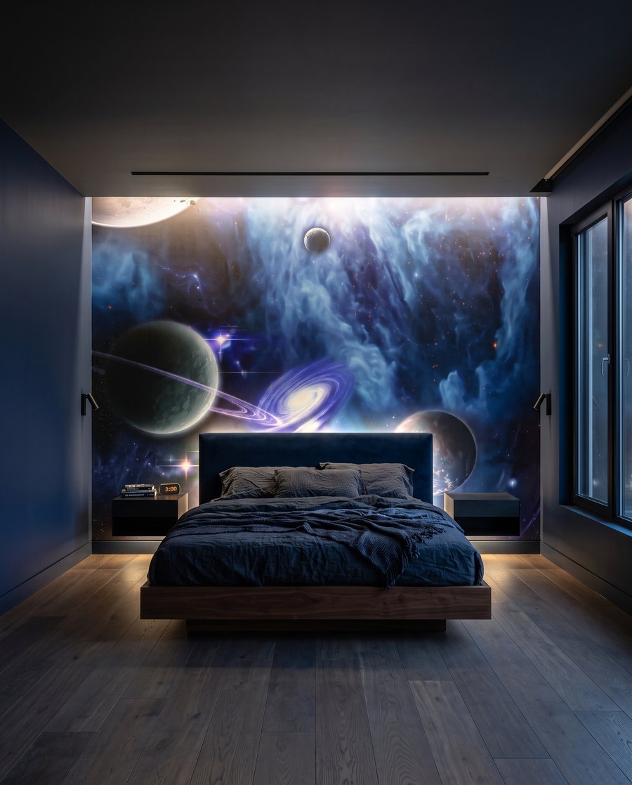 Univers albastru-violet într-un interior