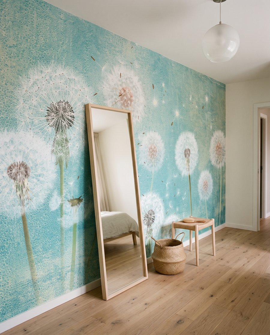 Păpădii pe fundal verde-apă — interior 2