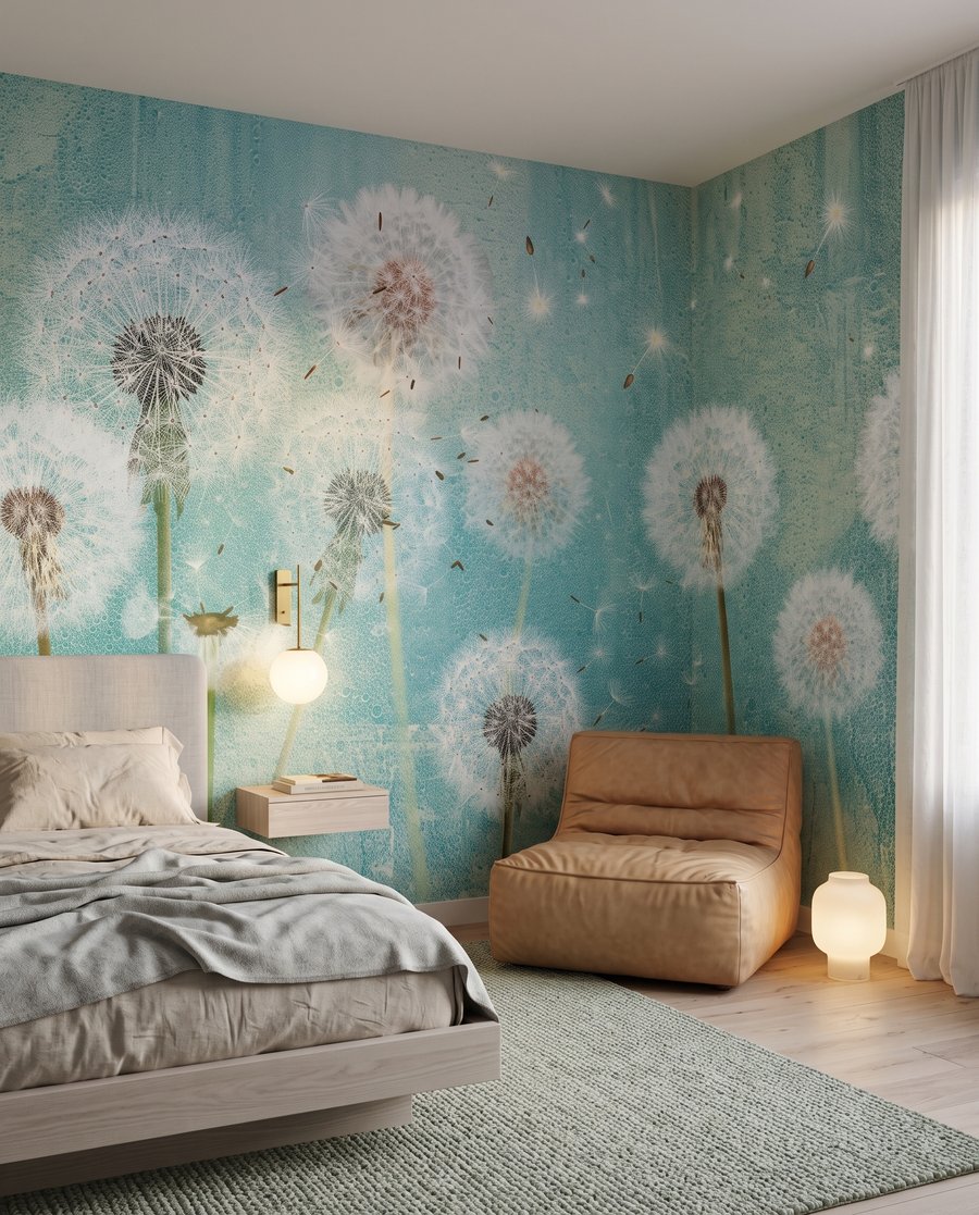 Păpădii pe fundal verde-apă — interior 3