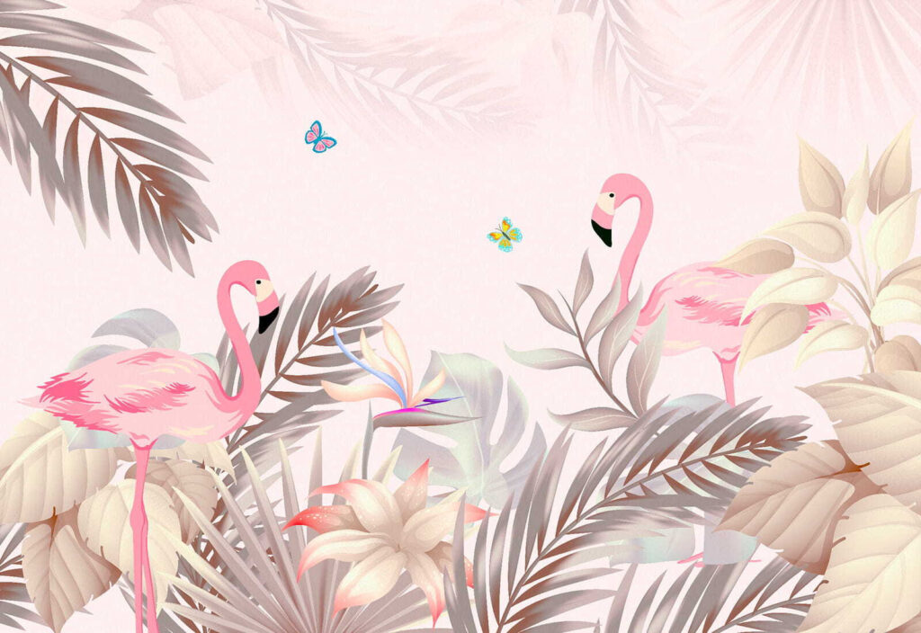 Flamingi printre frunze — design complet
