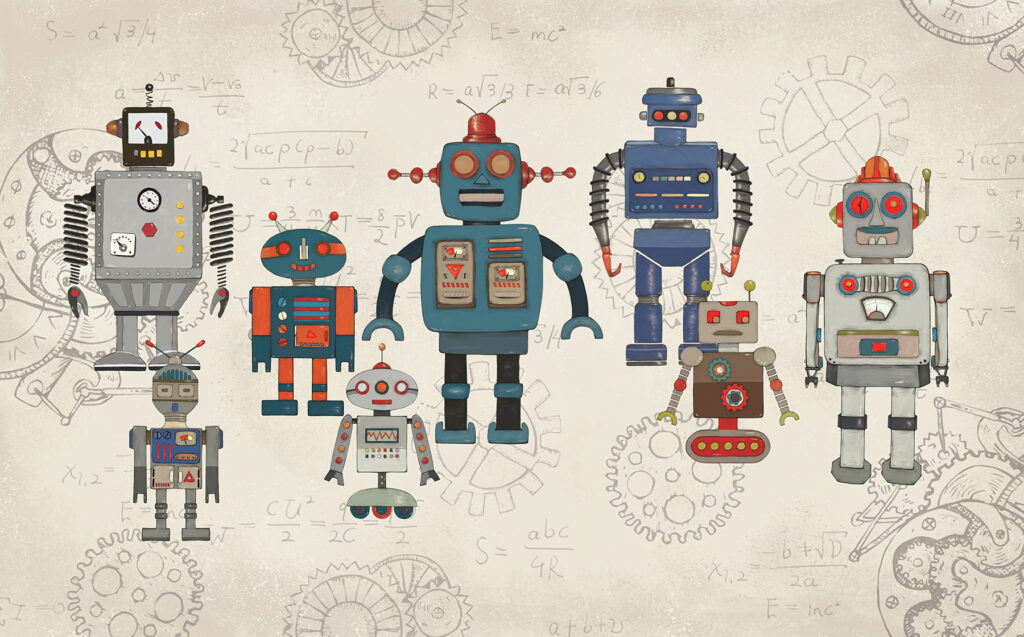 Roboți pe planuri vechi — design complet