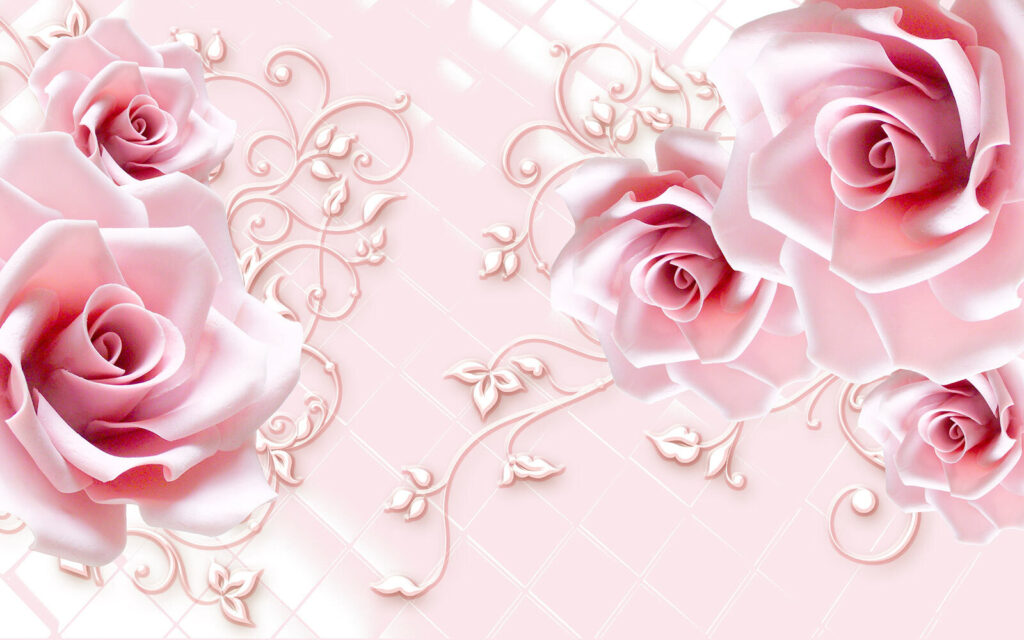 Trandafiri roz și ornamente — design complet