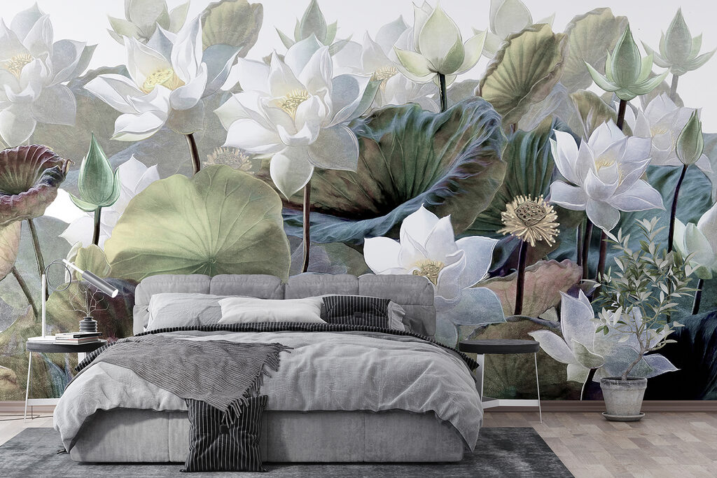 Lotus alb printre frunze — interior 2