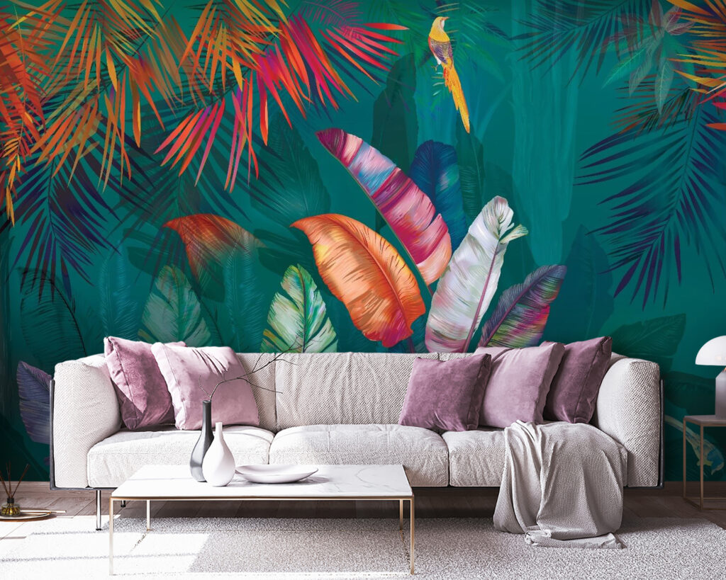 Frunze tropicale cu păsări — interior 1