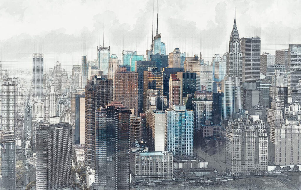 Manhattan după voal gri — design complet