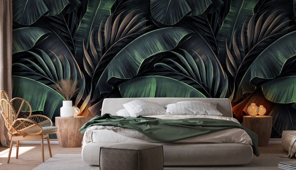 Frunze tropicale pe negru — interior 1