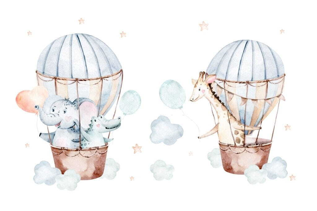 Animale în baloane pastel — design complet